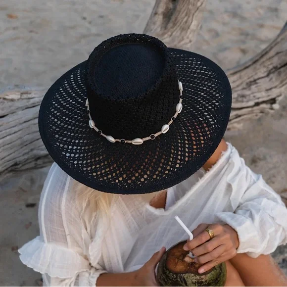 Hemlock Hat Co. Waverly Boater in Onyx – Size S, NEW/Unworn, Seashell Trim - Picture 9 of 11